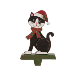 Glitzhome 7.76 In. H Wooden Metal Christmas Stocking Holder Cat
