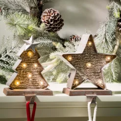 Glitzhome Marquee LED Wooden/Metal Christmas Tree And Star Stocking Holder (Set Of 2) -Alpine Corporation Shop glitzhome stocking holders 2005000006 31 1000
