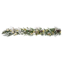 Haute Decor 6 Ft. Pre-Lit LED Snowfall Creek Artificial Christmas Garland With Pine Cones
