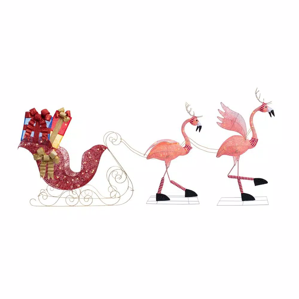 Haute Decor 44 In. Pre-Lit LED Christmas Flamingo With Sleigh 3 Haute Decor 44 In. Pre-Lit LED Christmas Flamingo With Sleigh