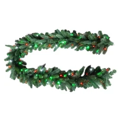 Home Accents Holiday 9 Ft. Christmas Bright Pre-lit LED Artificial Spruce Artificial Christmas Garland With Red, Green, Cool White Lights