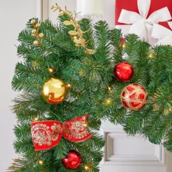 Home Accents Holiday 12 Ft. Royal Easton Battery Operated Pre-Lit LED Artificial Christmas Garland 14 Home Accents Holiday 12 Ft. Royal Easton Battery Operated Pre-Lit LED Artificial Christmas Garland -Alpine Corporation Shop home accents holiday christmas garland chzh7302009h9 66 1000