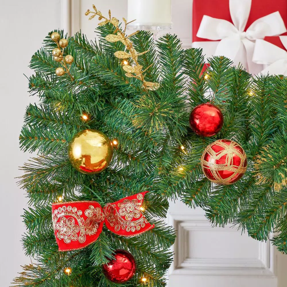 Home Accents Holiday 12 Ft. Royal Easton Battery Operated Pre-Lit LED Artificial Christmas Garland 8 Home Accents Holiday 12 Ft. Royal Easton Battery Operated Pre-Lit LED Artificial Christmas Garland - Image 6