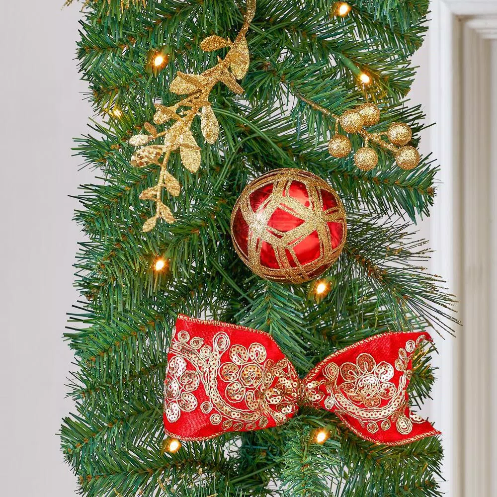 Home Accents Holiday 12 Ft. Royal Easton Battery Operated Pre-Lit LED Artificial Christmas Garland 9 Home Accents Holiday 12 Ft. Royal Easton Battery Operated Pre-Lit LED Artificial Christmas Garland - Image 7