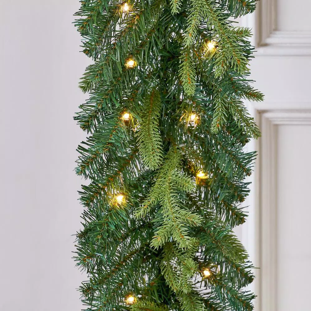Home Accents Holiday 12 Ft. Elegant Battery Operated Noble Fir LED Pre-Lit Christmas Garland With Timer And 70-Micro Dot Light 10 Home Accents Holiday 12 Ft. Elegant Battery Operated Noble Fir LED Pre-Lit Christmas Garland With Timer And 70-Micro Dot Light - Image 8