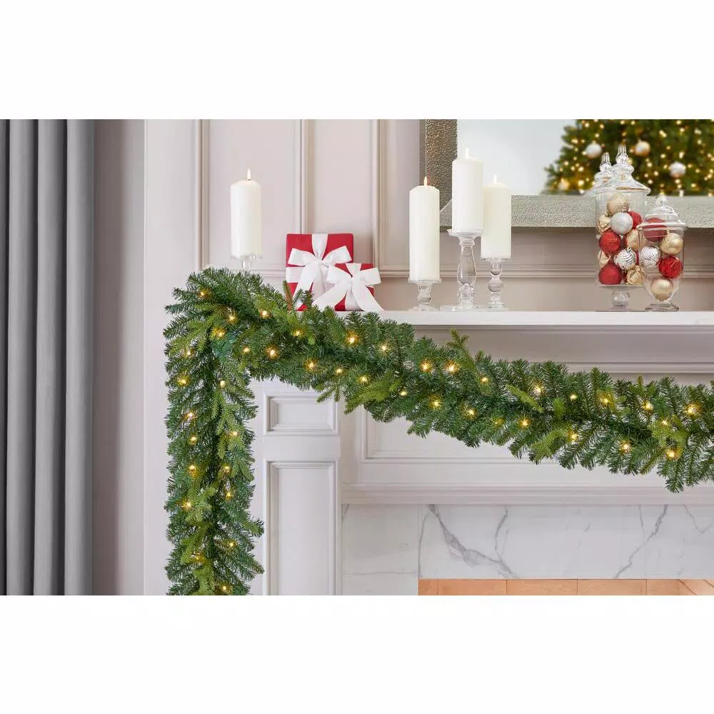 Home Accents Holiday 12 Ft. Elegant Battery Operated Noble Fir LED Pre-Lit Christmas Garland With Timer And 70-Micro Dot Light 4 Home Accents Holiday 12 Ft. Elegant Battery Operated Noble Fir LED Pre-Lit Christmas Garland With Timer And 70-Micro Dot Light - Image 2
