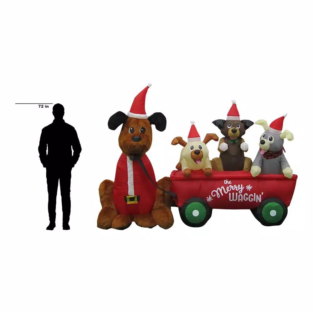 Home Accents Holiday 7 Ft. W Pre-Lit Life Size Inflatable Wagon With Christmas Puppies Scene 5 Home Accents Holiday 7 Ft. W Pre-Lit Life Size Inflatable Wagon With Christmas Puppies Scene - Image 3