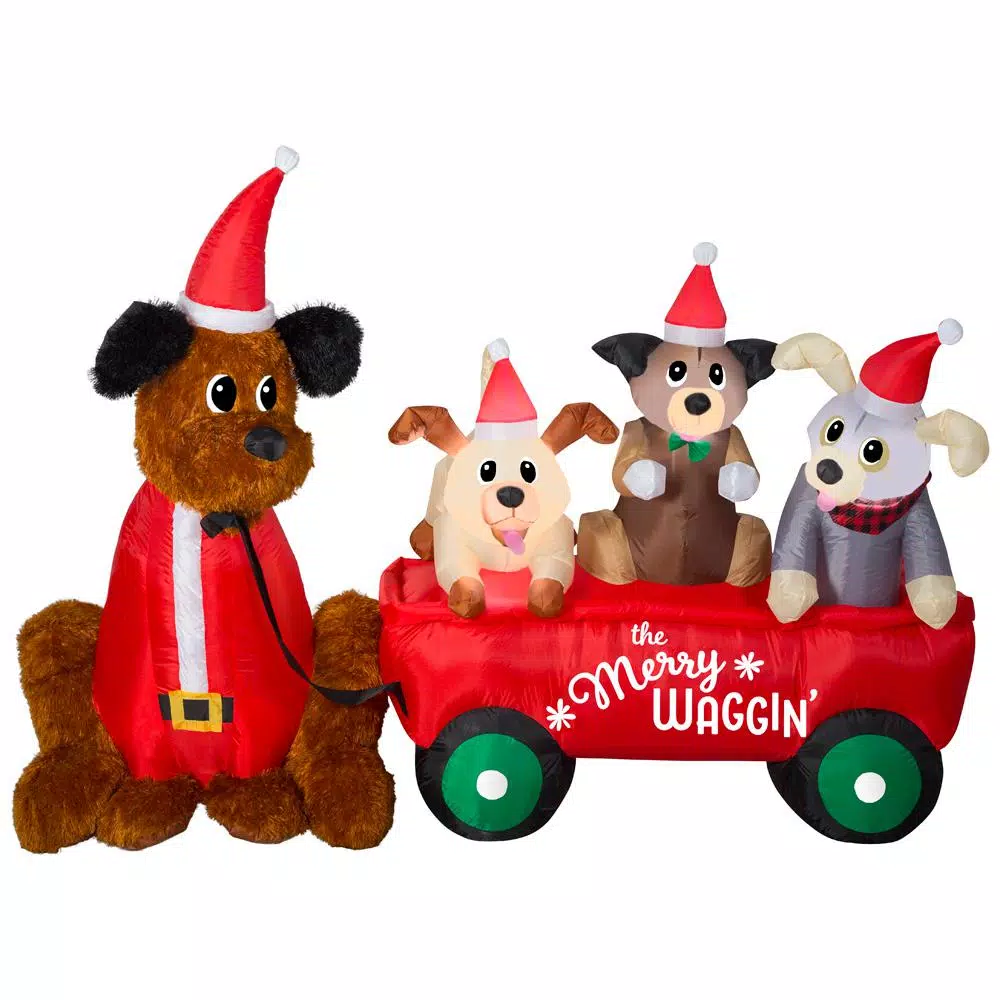 Home Accents Holiday 7 Ft. W Pre-Lit Life Size Inflatable Wagon With Christmas Puppies Scene 3 Home Accents Holiday 7 Ft. W Pre-Lit Life Size Inflatable Wagon With Christmas Puppies Scene