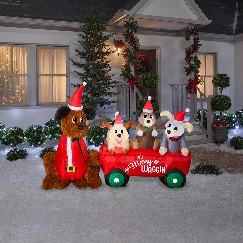 Home Accents Holiday 7 Ft. W Pre-Lit Life Size Inflatable Wagon With Christmas Puppies Scene 4 Home Accents Holiday 7 Ft. W Pre-Lit Life Size Inflatable Wagon With Christmas Puppies Scene - Image 2