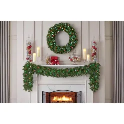 Home Accents Holiday 36 In. Christmas Bright Pre-lit LED Artificial Spruce Wreath With Red,Green, And Cool White Lights -Alpine Corporation Shop home accents holiday christmas wreaths 4723172 c29ho1 40 1000