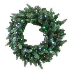 Home Accents Holiday 36 In. Christmas Bright Pre-lit LED Artificial Spruce Wreath With Red,Green, And Cool White Lights