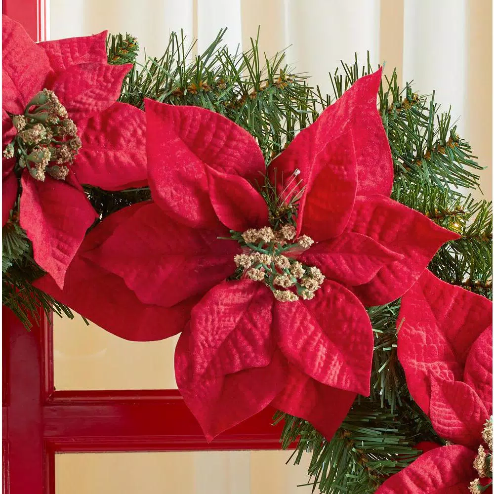 Home Accents Holiday 30 In. Berry Bliss Battery Operated Pre-Lit LED Artificial Christmas Wreath With Poinsettia 8 Home Accents Holiday 30 In. Berry Bliss Battery Operated Pre-Lit LED Artificial Christmas Wreath With Poinsettia - Image 6