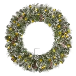 Home Accents Holiday 30in. Sparkling Amelia Pine Battery Operated Pre-lit LED Artificial Christmas Wreath With 50 Warm White Micro-Dot Lights