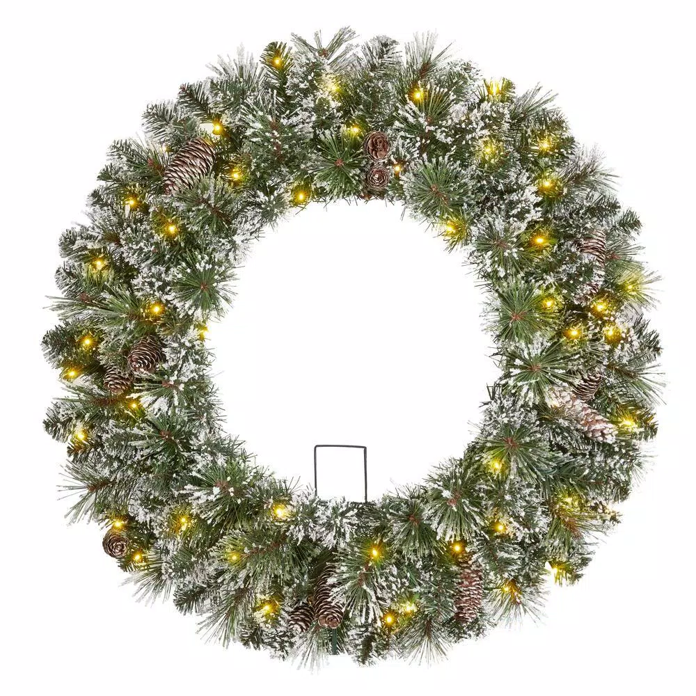 Home Accents Holiday 30in. Sparkling Amelia Pine Battery Operated Pre-lit LED Artificial Christmas Wreath With 50 Warm White Micro-Dot Lights 3 Home Accents Holiday 30in. Sparkling Amelia Pine Battery Operated Pre-lit LED Artificial Christmas Wreath With 50 Warm White Micro-Dot Lights