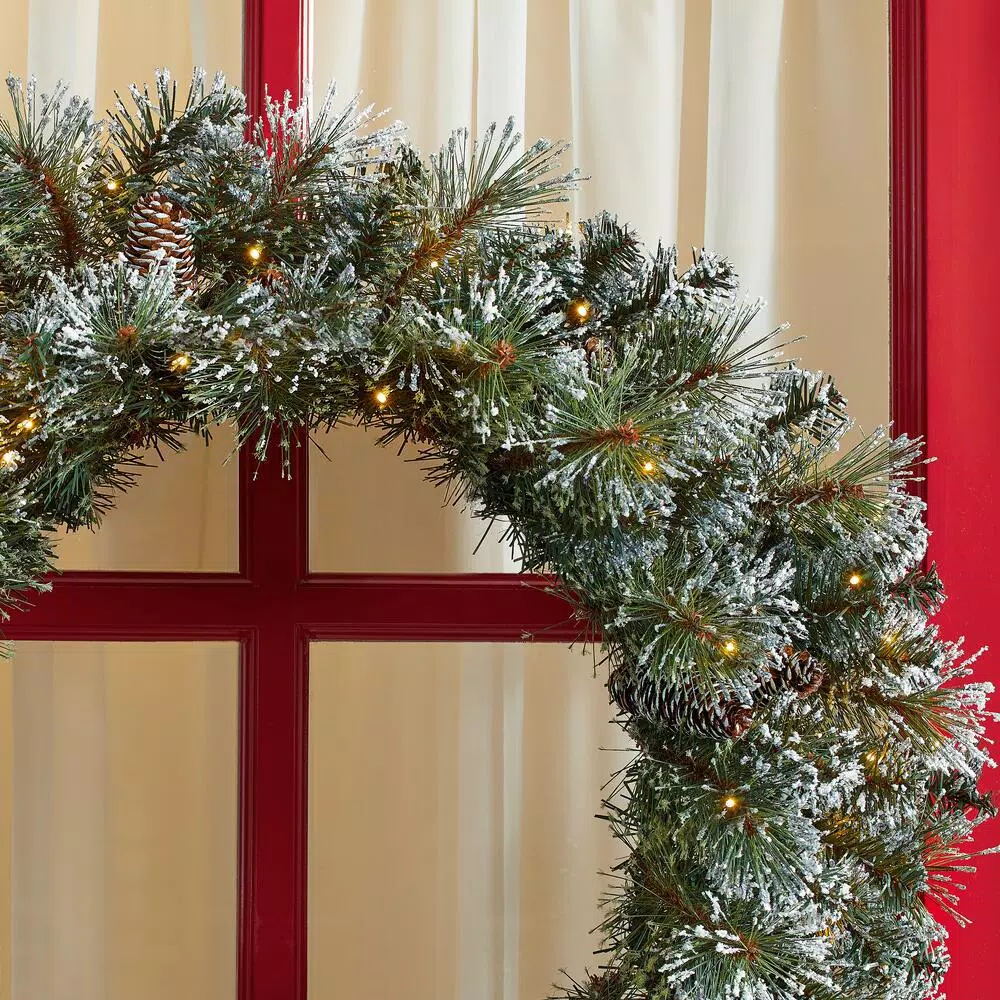 Home Accents Holiday 30in. Sparkling Amelia Pine Battery Operated Pre-lit LED Artificial Christmas Wreath With 50 Warm White Micro-Dot Lights 7 Home Accents Holiday 30in. Sparkling Amelia Pine Battery Operated Pre-lit LED Artificial Christmas Wreath With 50 Warm White Micro-Dot Lights - Image 5