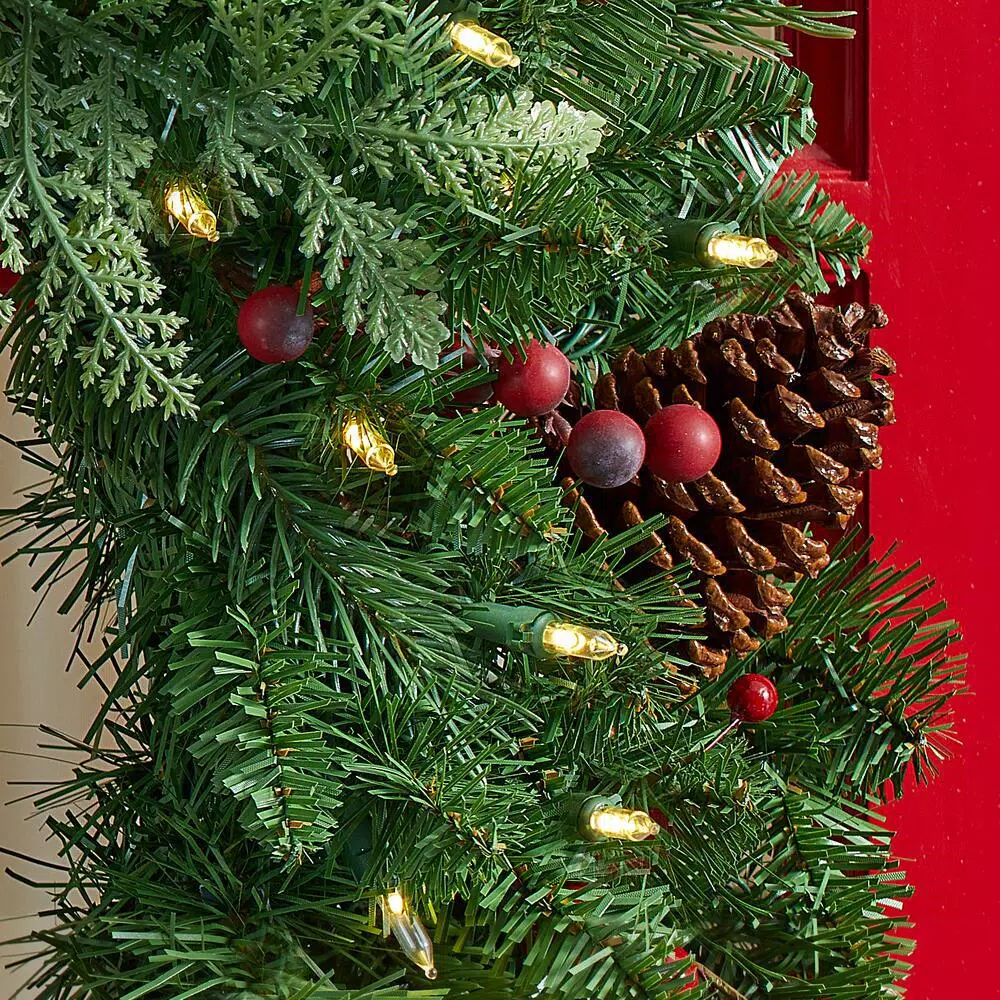 Home Accents Holiday 30 In. Winslow Fir Battery Operated Pre-lit Artificial Christmas Wreath With 175 Tips And 50 Warm White Lights 7 Home Accents Holiday 30 In. Winslow Fir Battery Operated Pre-lit Artificial Christmas Wreath With 175 Tips And 50 Warm White Lights - Image 5