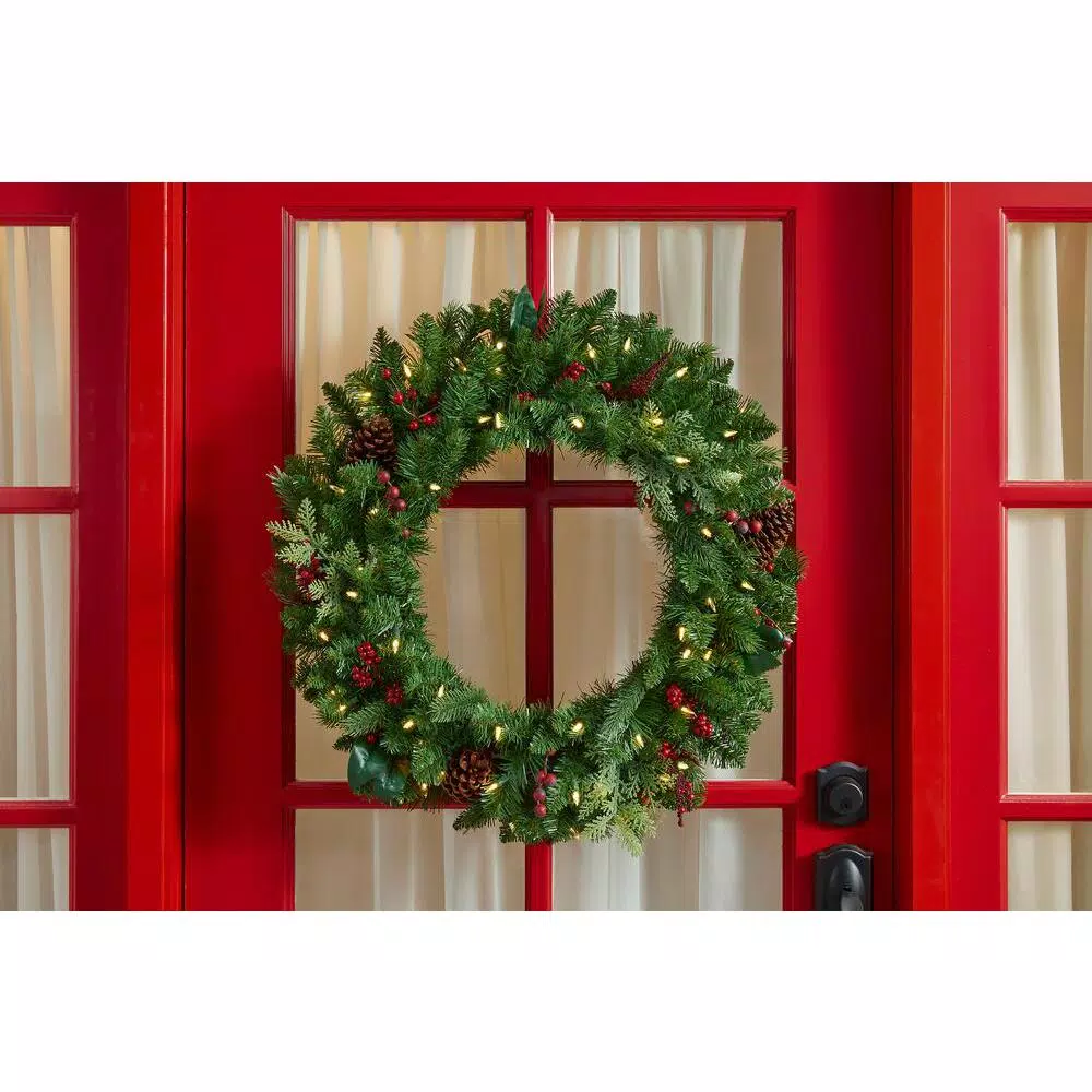 Home Accents Holiday 30 In. Winslow Fir Battery Operated Pre-lit Artificial Christmas Wreath With 175 Tips And 50 Warm White Lights 4 Home Accents Holiday 30 In. Winslow Fir Battery Operated Pre-lit Artificial Christmas Wreath With 175 Tips And 50 Warm White Lights - Image 2