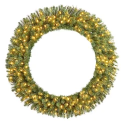 Home Accents Holiday 60 In. Wesley Pre-Lit Long Needle Pine Artificial Christmas Wreath With 498-mixed Tips And 240 Warm White Lights