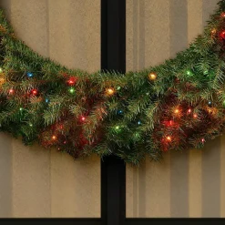 Home Accents Holiday 48 In. Dia Green Pre-Lit Incandescent Light Norwood Fir Artificial Christmas Wreath With 200-Lights -Alpine Corporation Shop home accents holiday christmas wreaths nf 48wrlo 1d 1000