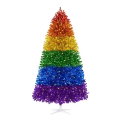 Home Accents Holiday 7.5 Ft. Rainbow Color Pine LED Pre-Lit Artificial Christmas Tree With 500 SureBright Warm White Lights
