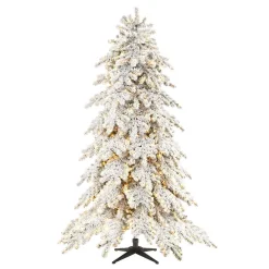 Home Decorators Collection 7.5 Ft. Risch White Pine Heavy Flocked LED Pre-Lit Artificial Christmas Tree With 1000 SureBright Warm White Lights
