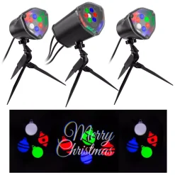 LightShow Multi-Color Whirl-A-Motion Static Merry Christmas LightSync With Sound Projection Stake