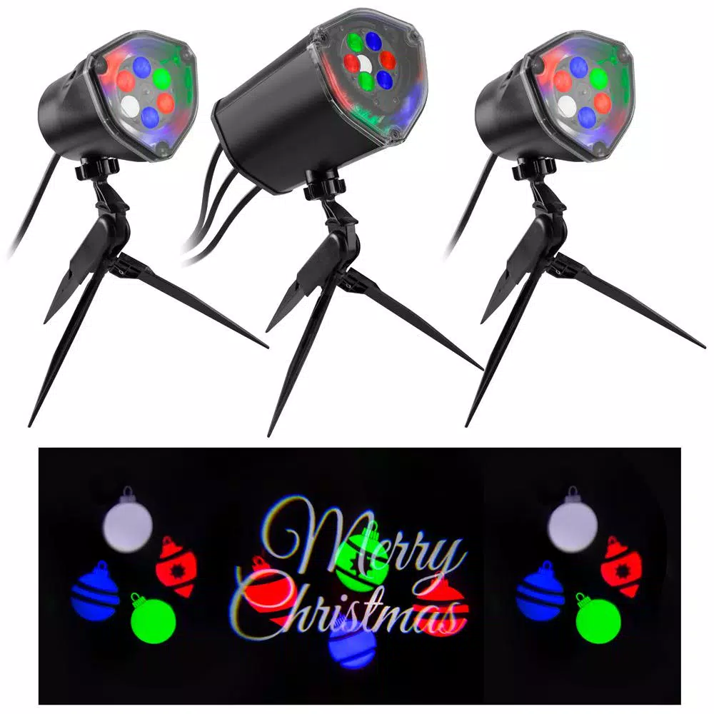 LightShow Multi-Color Whirl-A-Motion Static Merry Christmas LightSync With Sound Projection Stake 3 LightShow Multi-Color Whirl-A-Motion Static Merry Christmas LightSync With Sound Projection Stake