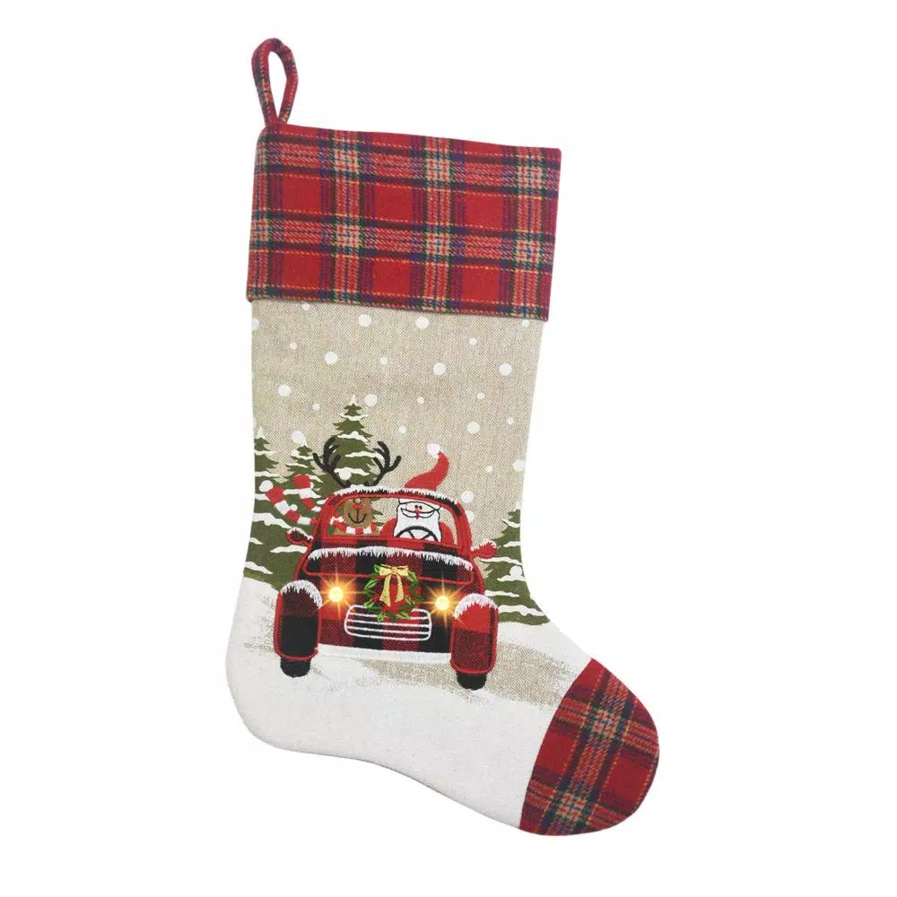 Manor Luxe 0.1 In. H X 20 In. L Polyester Snowy Car By Santa Light Up Christmas Stocking 3 Manor Luxe 0.1 In. H X 20 In. L Polyester Snowy Car By Santa Light Up Christmas Stocking