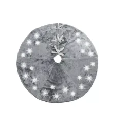 Manor Luxe 56 In. Snowflake Sequin Soft Plush Furry Light Up Round Christmas Tree Skirt In Grey