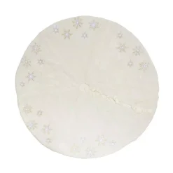 Manor Luxe 56 In. Snowflake Sequin Soft Plush Furry Light Up Round Christmas Tree Skirt In White