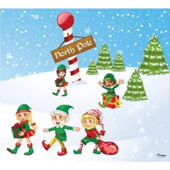 My Door Decor 7 Ft. X 8 Ft. North Pole Elves-Christmas Garage Door Decor Mural For Split Car Garage -Alpine Corporation Shop my door decor christmas flags 285901xmas 026 1f 1000