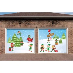 My Door Decor 7 Ft. X 8 Ft. North Pole Elves-Christmas Garage Door Decor Mural For Split Car Garage -Alpine Corporation Shop my door decor christmas flags 285901xmas 026 4f 1000