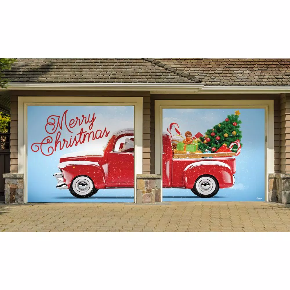 My Door Decor 7 Ft. X 8 Ft. Red Truck Christmas-Christmas Garage Door Decor Mural For Split Car Garage 5 My Door Decor 7 Ft. X 8 Ft. Red Truck Christmas-Christmas Garage Door Decor Mural For Split Car Garage - Image 3