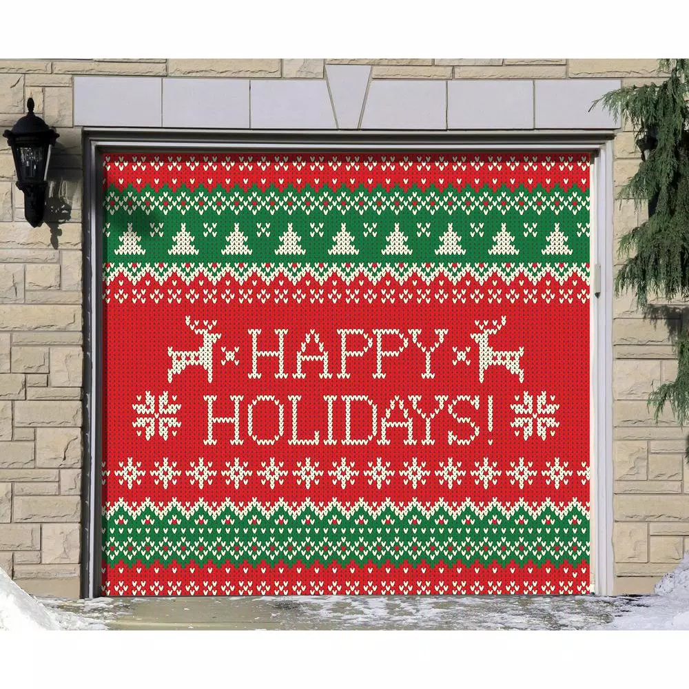 My Door Decor 7 Ft. X 8 Ft. Ugly Christmas Sweater Happy Holidays-Christmas Garage Door Decor Mural For Single Car Garage 4 My Door Decor 7 Ft. X 8 Ft. Ugly Christmas Sweater Happy Holidays-Christmas Garage Door Decor Mural For Single Car Garage - Image 2