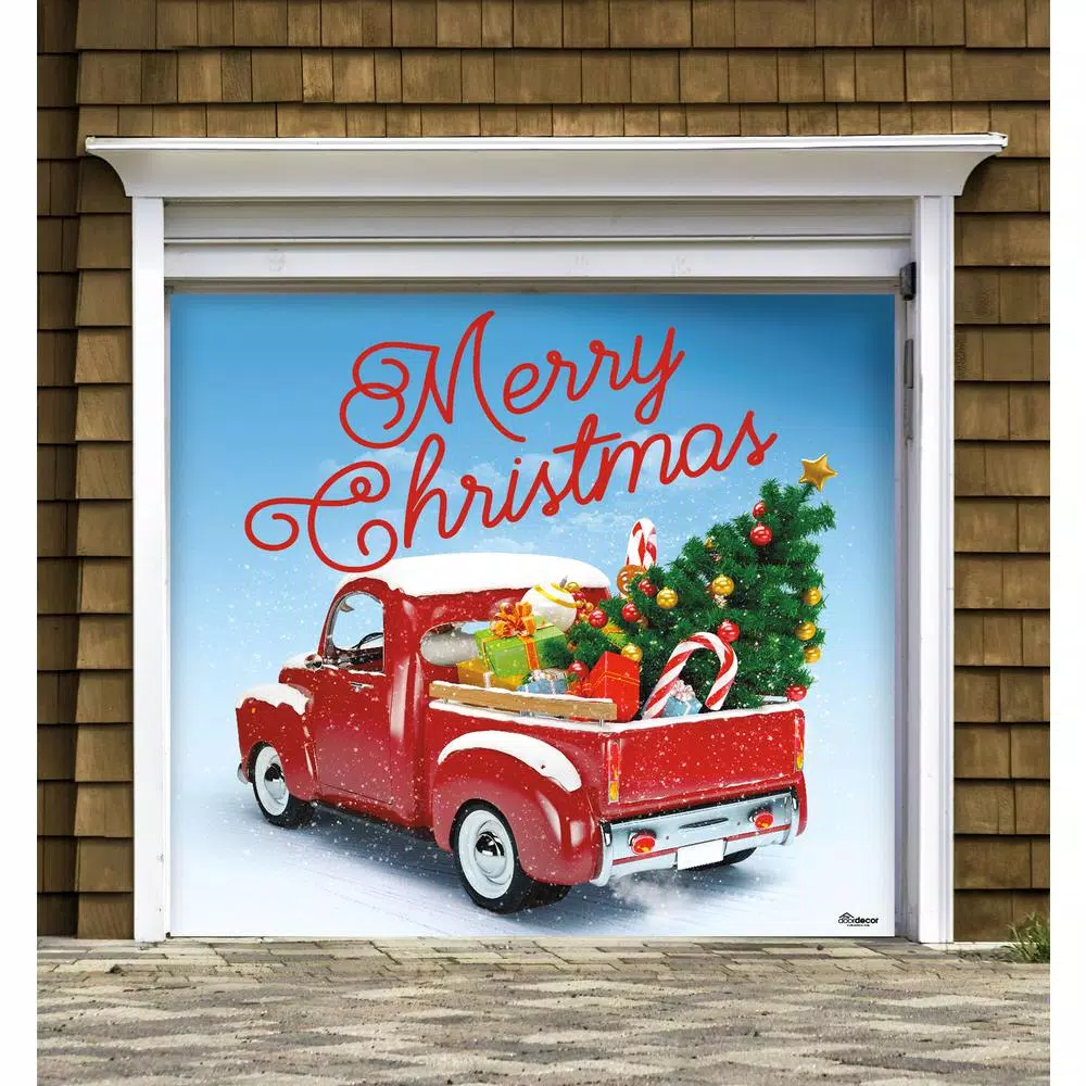 My Door Decor 7 Ft. X 8 Ft. Red Truck Christmas-Christmas Garage Door Decor Mural For Single Car Garage 4 My Door Decor 7 Ft. X 8 Ft. Red Truck Christmas-Christmas Garage Door Decor Mural For Single Car Garage - Image 2