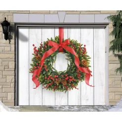 My Door Decor 7 Ft. X 8 Ft. Christmas Wreath-Christmas Garage Door Decor Mural For Single Car Garage -Alpine Corporation Shop my door decor christmas flags 285903xmas 029 4f 1000