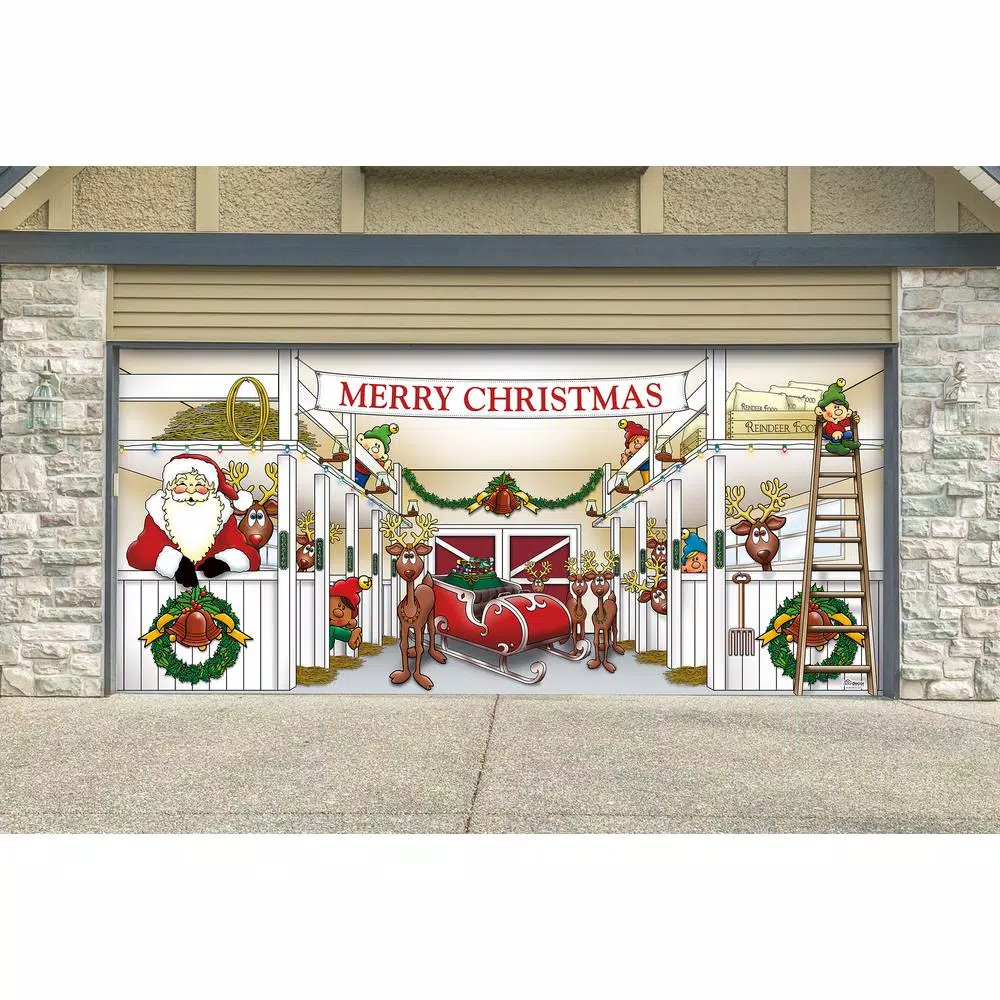 My Door Decor 7 Ft. X 16 Ft. Huge Santa’s Reindeer Barn Christmas Garage Door Decor Mural For Double Car Garage 5 My Door Decor 7 Ft. X 16 Ft. Huge Santa’s Reindeer Barn Christmas Garage Door Decor Mural For Double Car Garage - Image 3