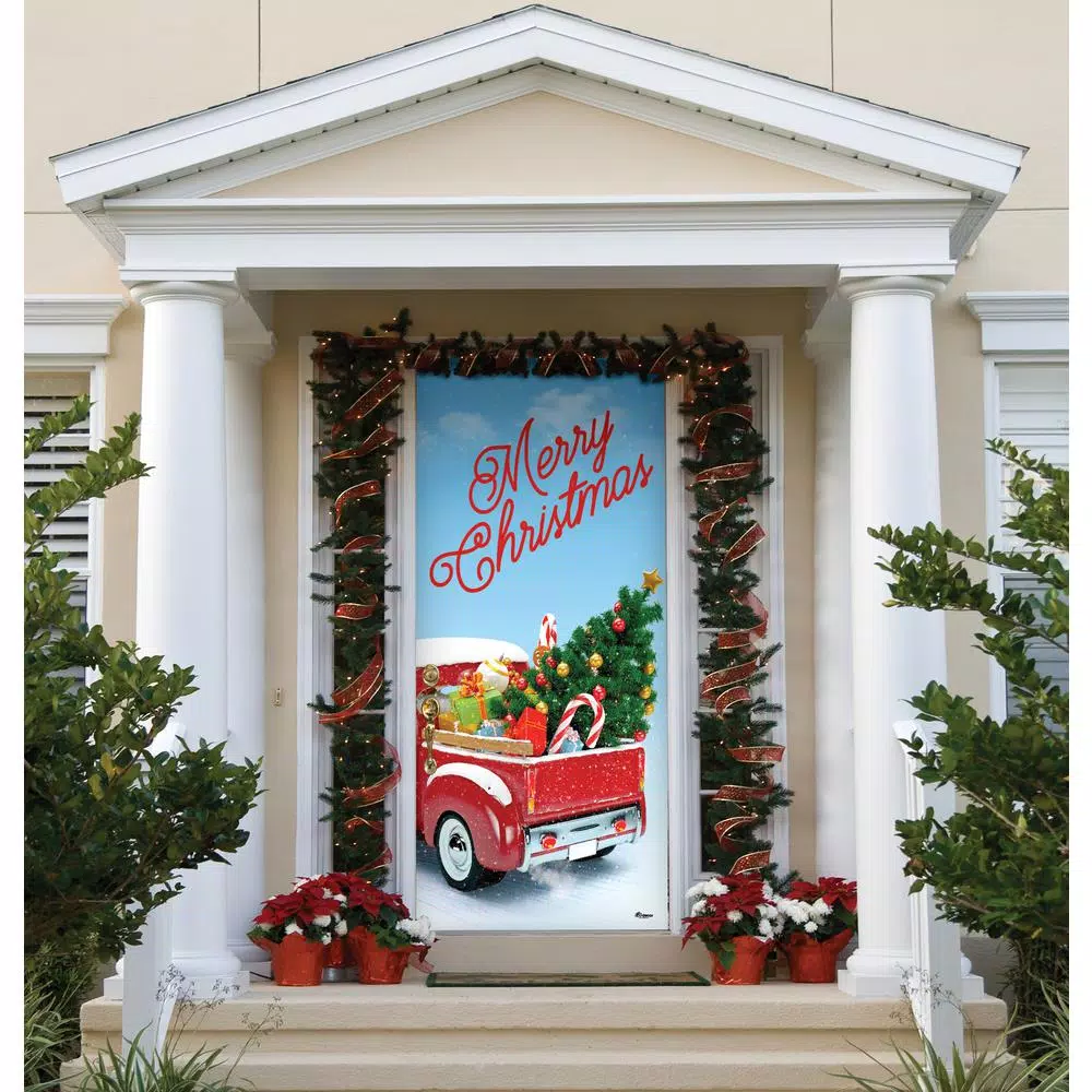 My Door Decor 36 In. X 80 In. Red Truck Christmas-Christmas Front Door Decor Mural 4 My Door Decor 36 In. X 80 In. Red Truck Christmas-Christmas Front Door Decor Mural - Image 2