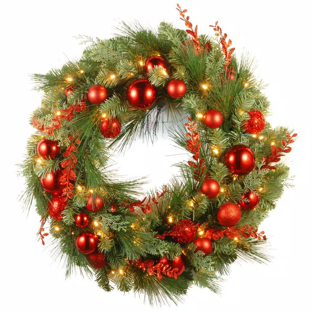 National Tree Company 30 In. Battery Operated Decorative Collection Christmas Red Mixed Wreath With Warm White LED Lights 3 National Tree Company 30 In. Battery Operated Decorative Collection Christmas Red Mixed Wreath With Warm White LED Lights