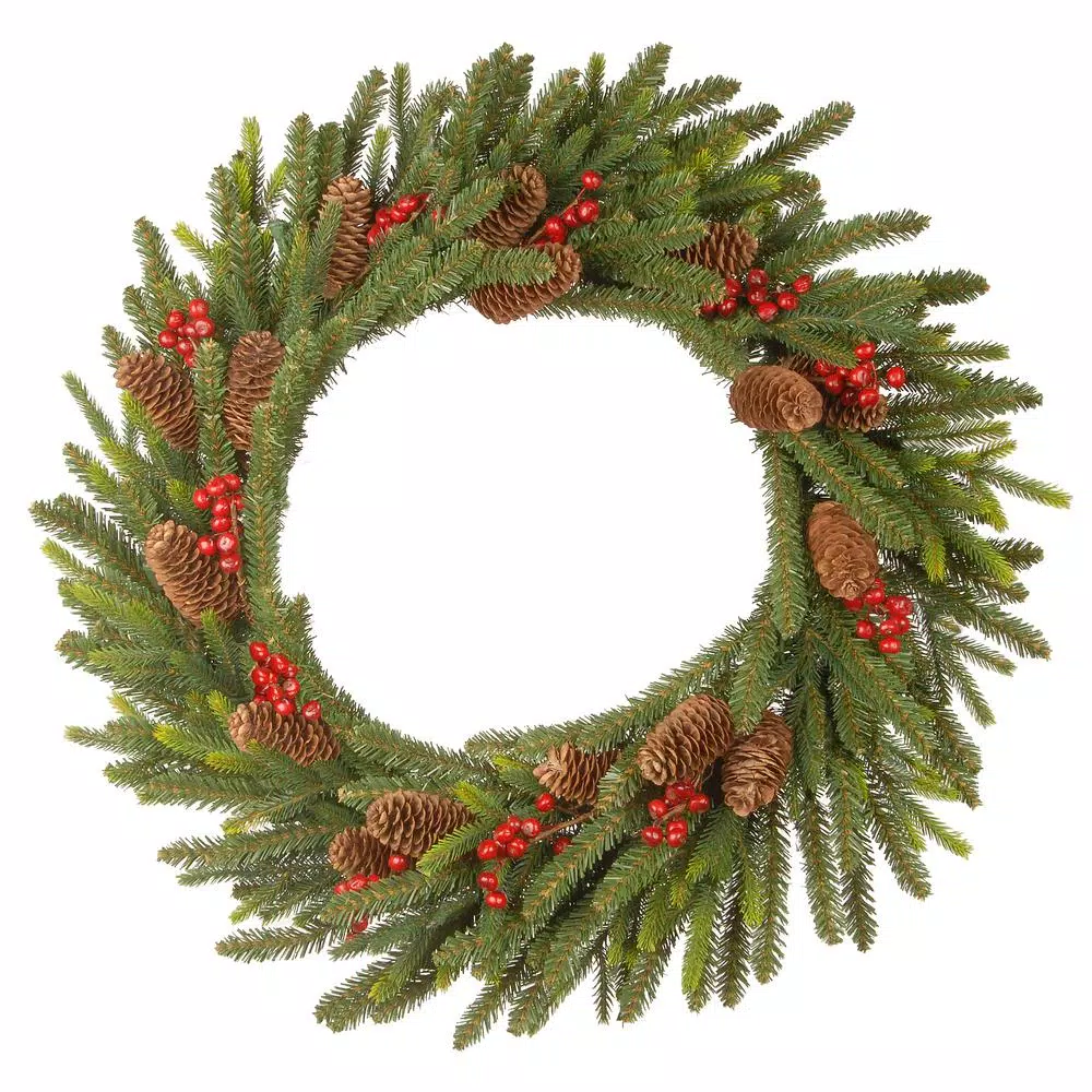 National Tree Company 24 In. Dorchester Fir Artificial Christmas Wreath With Battery Operated LED Lights 3 National Tree Company 24 In. Dorchester Fir Artificial Christmas Wreath With Battery Operated LED Lights