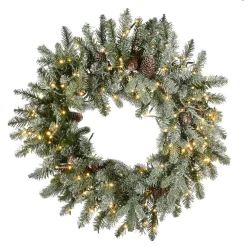 National Tree Company 24 In. Artificial Christmas Feel Real Snowy Morgan Spruce Wreath With 200 Dual Color LED Cosmic Lights