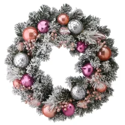 National Tree Company 24 In. Artificial Christmas Wreath With Flocked And Shatterproof Pink And Silver Ornaments