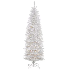 National Tree Company 7 Ft. Kingswood White Fir Hinged Pencil Artificial Christmas Tree With 300 Clear Lights