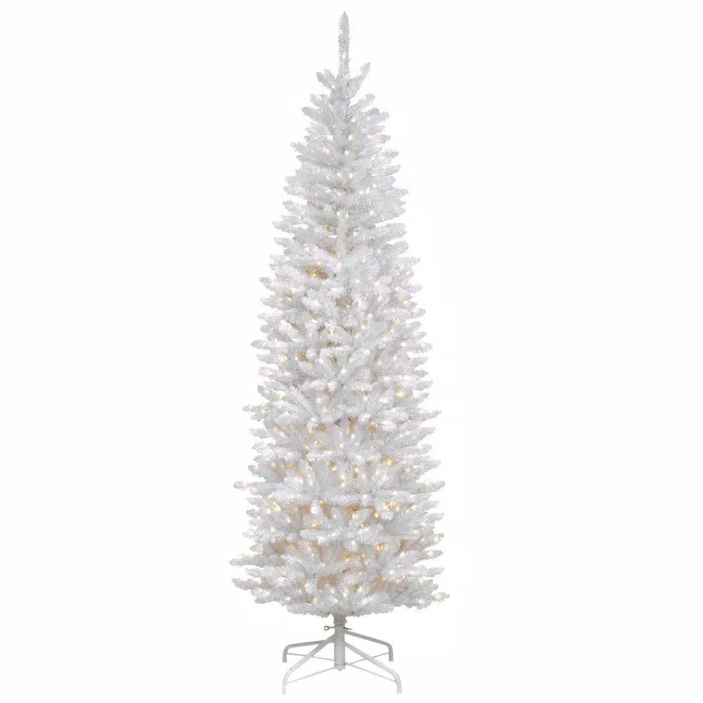 National Tree Company 7 Ft. Kingswood White Fir Hinged Pencil Artificial Christmas Tree With 300 Clear Lights 3 National Tree Company 7 Ft. Kingswood White Fir Hinged Pencil Artificial Christmas Tree With 300 Clear Lights