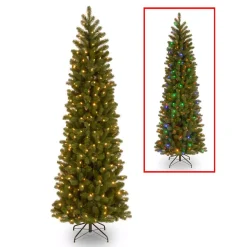 National Tree Company 9 Ft. Downswept Douglas Pencil Slim Fir Artificial Christmas Tree With Dual Color LED Lights