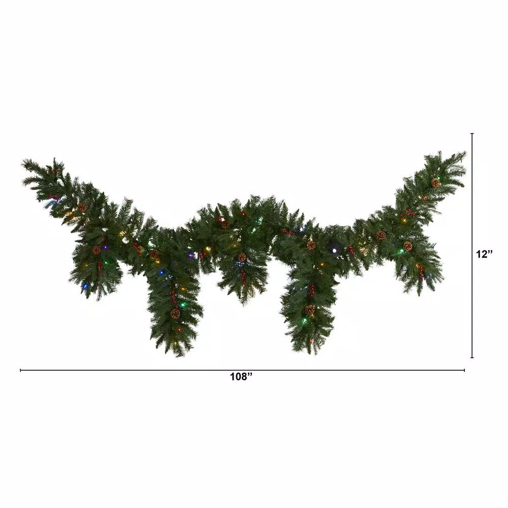 Nearly Natural 9 Ft. X 12 In. Hanging Icicle Artificial Christmas Garland With 50 Multi-Colored LED Lights, Berries And Pine Cones 4 Nearly Natural 9 Ft. X 12 In. Hanging Icicle Artificial Christmas Garland With 50 Multi-Colored LED Lights, Berries And Pine Cones - Image 2