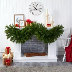 Nearly Natural 6 Ft. X 18 In. Pre-Lit Christmas Pine Extra Wide Artificial Garland With 100 Multi-Colored LED Lights -Alpine Corporation Shop nearly natural christmas garland 4460 1f 1000