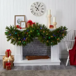 Nearly Natural 6 Ft. X 18 In. Pre-Lit Christmas Pine Extra Wide Artificial Garland With 100 Multi-Colored LED Lights -Alpine Corporation Shop nearly natural christmas garland 4460 31 1000