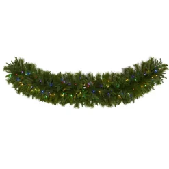 Nearly Natural 6 Ft. X 18 In. Pre-Lit Christmas Pine Extra Wide Artificial Garland With 100 Multi-Colored LED Lights