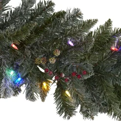 Nearly Natural 6 Ft. Pre-Lit Flocked Artificial Christmas Garland With 50 Multi-Colored LED Lights And Berries -Alpine Corporation Shop nearly natural christmas garland 4462 4f 1000